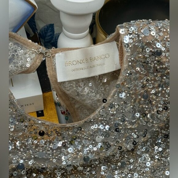 🆕 BRONX & BANCO 🧿 NWOT Tessa Silver Sequin Mini Dress, Sz L US 8 - Picture 13 of 15